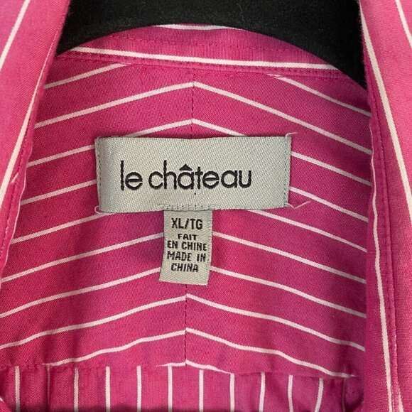 le chateau Button Up Long Sleeve Shirt Pink Stripes Sz XL Little Stretchy - Picture 4 of 7